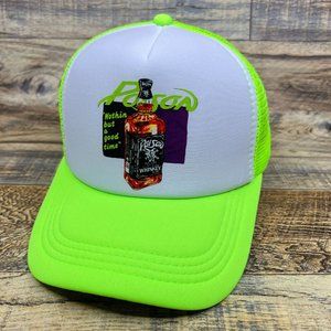 Poison 1983 Glam Metal Band Mens Trucker Hat Neon Green Snapback Whiskey Bottle